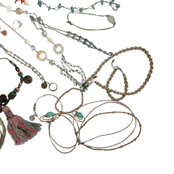Jewelry lot assorted beach boho earthy coastal necklace bracelet earrings silver - Picture 3 of 8